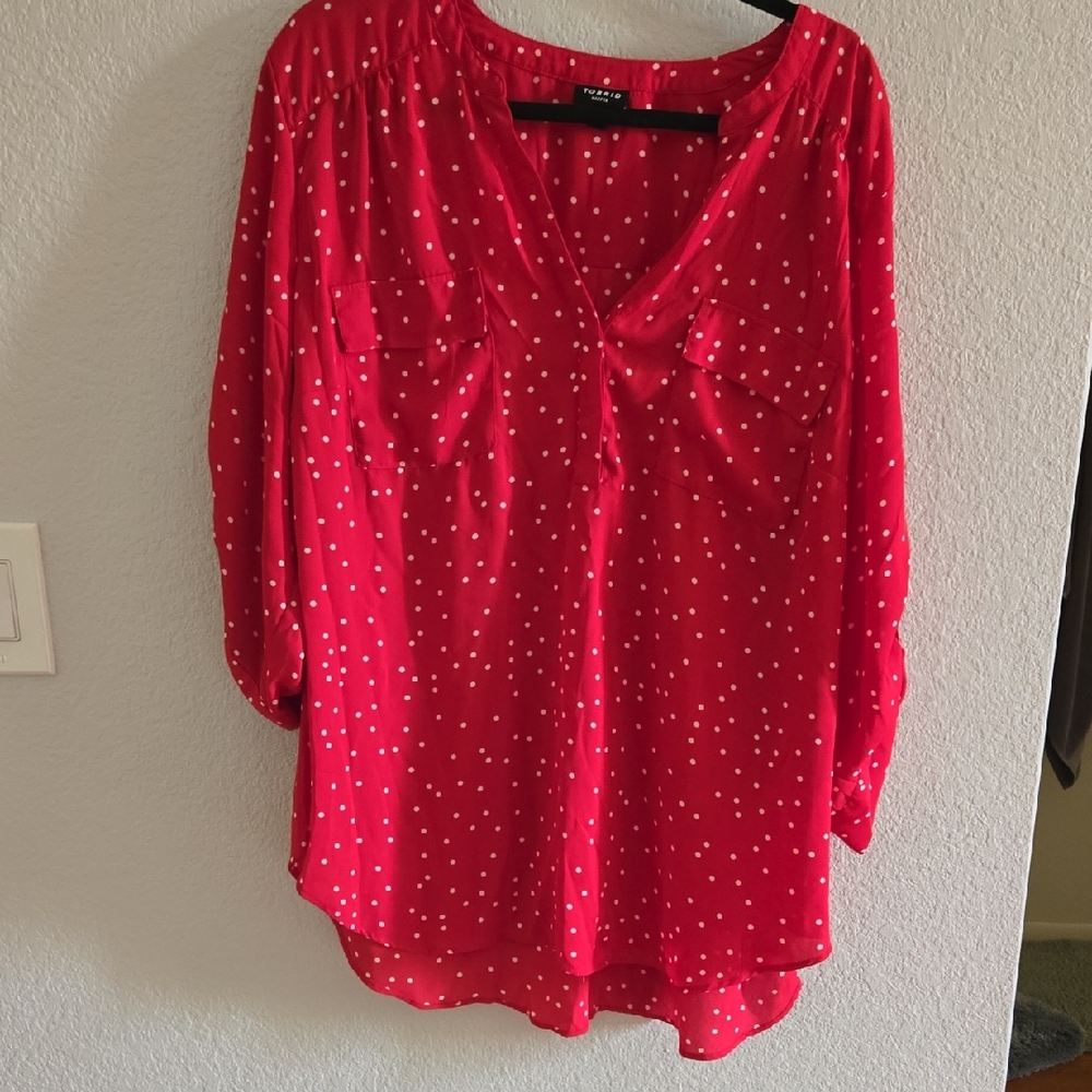 Red Blouse with White Polka Dots